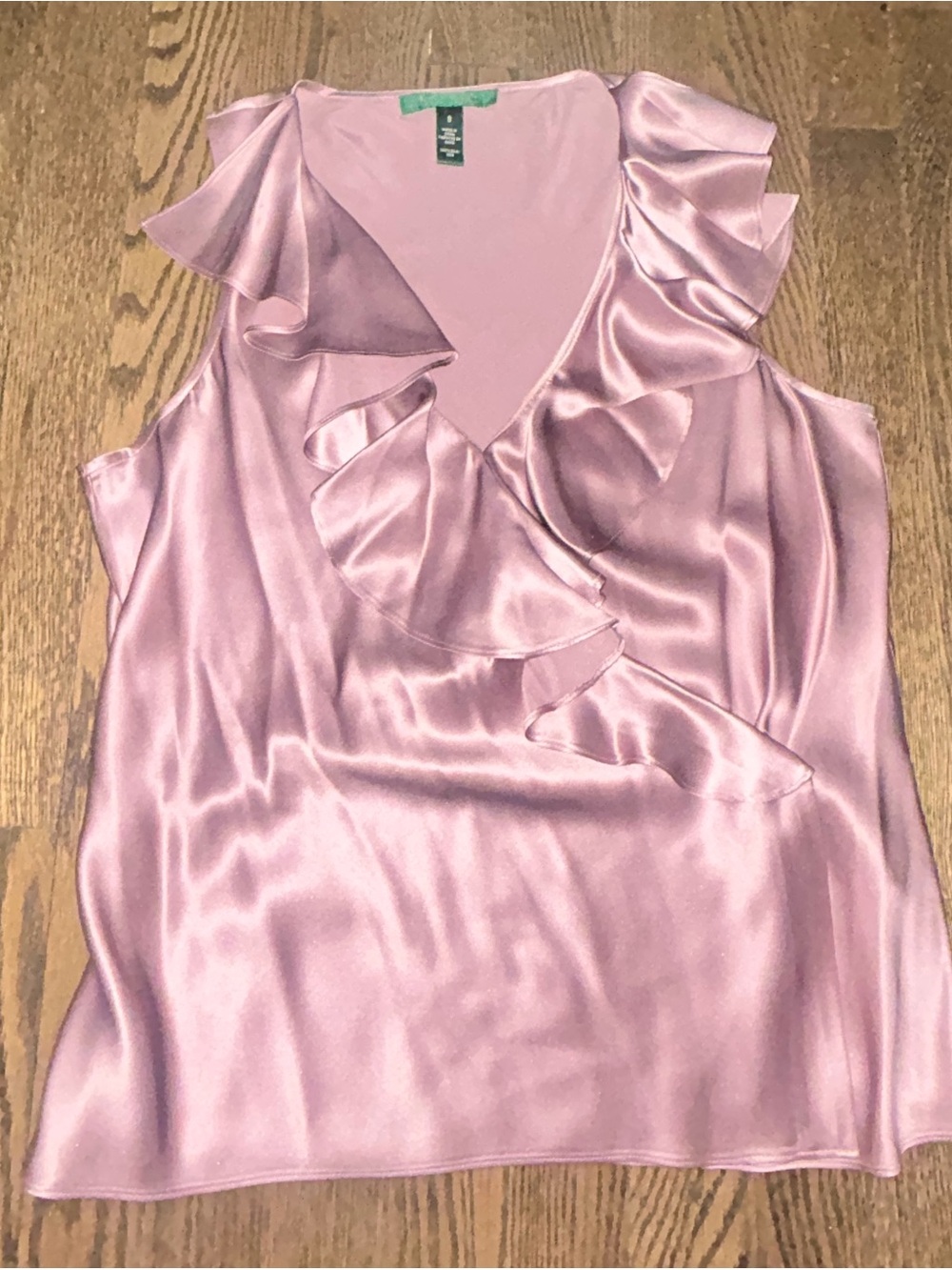 Ralph Lauren Pink Satin Ruffle V-Neck Tank